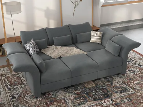 Vista 40 de LLappuil Sofá seccional beige con almacenamiento, sofás modulares de pana para sala de estar con apoyabrazos ajustables, cojines de felpa gruesos, 6