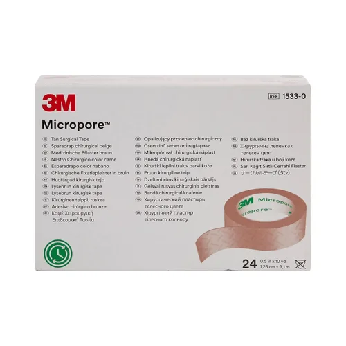 Vista 2 de 3M Cinta quirúrgica Micropore .5" x 10 Yd 1533-0, 2 cajas, 24 rollos/caja