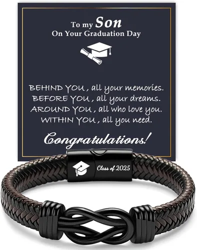Vista 27 de Gifts for Men Infinity Leather Bracelet for Dad New Daddy Husband Boyfriend Son Grandson Brother Nephew Uncle Brown Braided Engraved Leather Jewelry