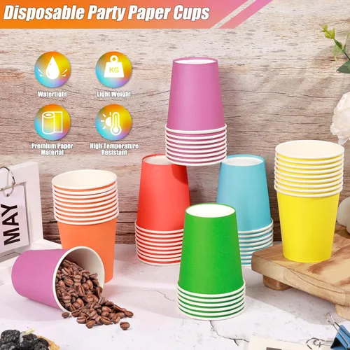 Vista 9 de KesaPlan 60 vasos de papel desechables de 9 onzas, vasos de plástico para fiestas, vasos de papel arcoíris, 6 colores para bebidas frías calientes
