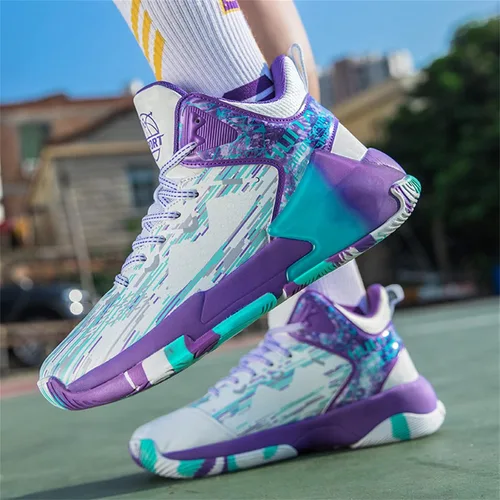 Vista 5 de HYKYYDS Tenis de baloncesto para hombre transpirables con amortiguación de moda antideslizantes para deportes al aire libre para correr tenis fitness