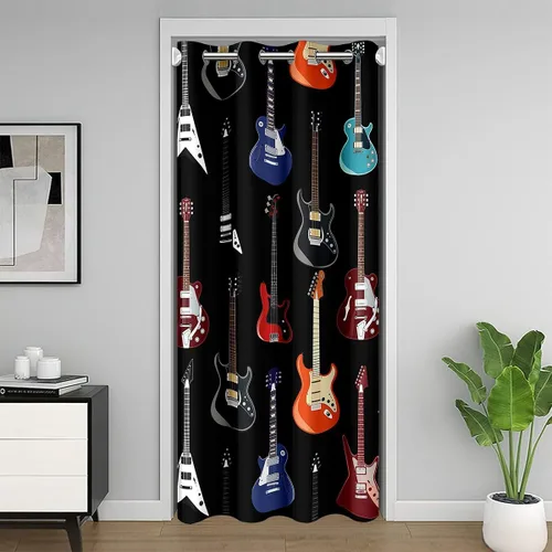 Vista 13 de Castle Fairy Cowboy Boots Door Curtain for Doorways Privacy Bohemia Musical Guitar Doorway Curtain Western Rustic Cowgirl All Season Blackout