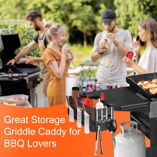 Vista 6 de Organizador de parrilla para parrilla Blackstone de 28/36 pulgadas, soporte para accesorios de barbacoa con tira magnética y soporte para toallas