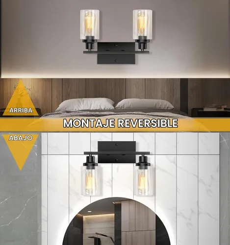 Vista 4 de Lámparas de baño, luces negras de 2 luces, luz de tocador de baño