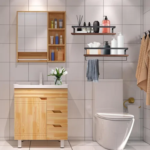 Vista 7 de himaly Estantes flotantes, estante de baño montado en la pared con toallero, estantes flotantes de pared para baño, cocina, dormitorio, sala