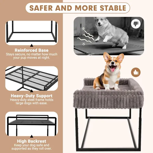 Vista 5 de Cama ajustable para perros grandes, cama elevada para perros con marco de metal, colchón de espuma viscoelástica y funda de pana lavable, cama