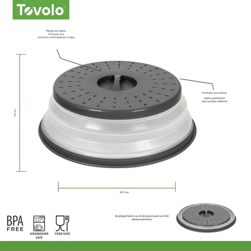 Vista 7 de Tovolo Cubierta de salpicaduras para microondas para alimentos, mediana (carbón) - Tapa protectora de salpicaduras de silicona plegable y ventilada
