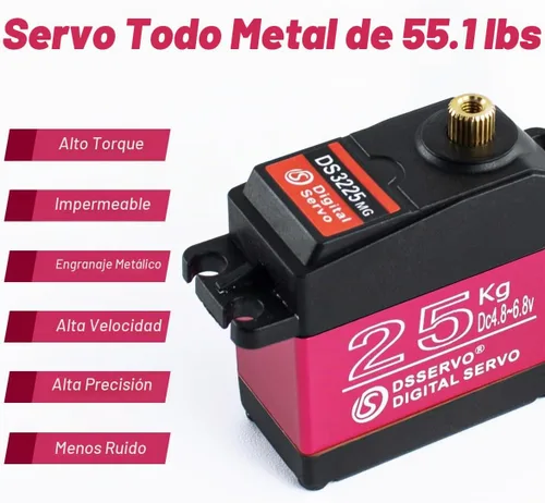 Vista 5 de Servomotor de dirección resistente al agua de 55.1 lbs de alto par a control remoto de engranaje de metal completo compatible con 1/6, 1/8, 1/10