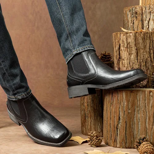 Vista 2 de Jousen Chelsea - Botas de vestir para hombre, con punta cuadrada, estilo casual, sin cordones