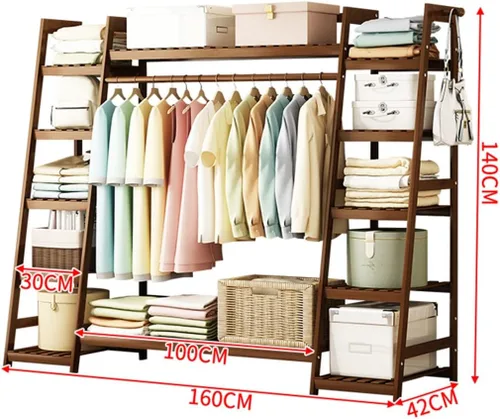 Vista 8 de Perchero con almacenamiento de zapatos, armario de bambú para almacenamiento de ropa, 63.0 x 16.5 x 55.1 in