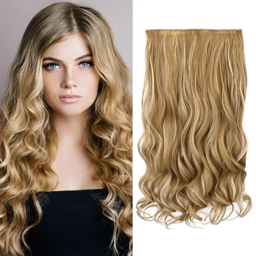 Vista 48 de REECHO Extensiones de cabello rubio, extensiones de una pieza con clip de 20" para mujer, extensiones de cabello sintético suave y natural con ondas