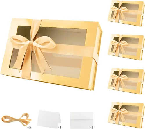 Vista 45 de PACKQUEEN Caja de regalo grande negra con ventana, 13.5 x 9 x 4.1 pulgadas, caja de regalo transparente para regalo, contiene cinta, tarjeta, caja