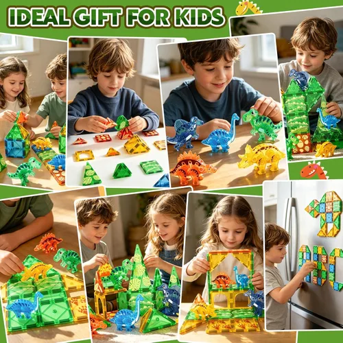 Vista 2 de Coodoo Juguetes de Dinosaurio Fichas Magnéticas 3D Dinosaurios Móviles para Niños 3-5 5-7 Juguetes Sensoriales para Exteriores para Niños Pequeños