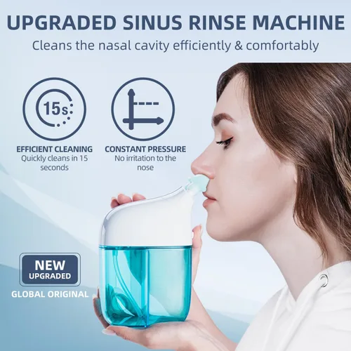 Vista 3 de Sistema de riego nasal, máquina de enjuague sinusal, máquina de enjuague nasal con tanque de agua salada y tanque de recolección de residuos