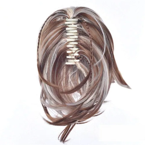 Vista 9 de Extensiones de cabello humano con clip de garra, extensiones de cola de caballo corta y rizada con textura natural para mujer (1b# negro natural)