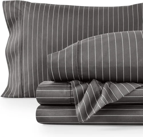 Vista 15 de Bare Home - Juego de sábanas estampadas, 1800 ultra suaves (individual, gris jaspeado) Deep Pockets 6 to 15 Inches, Breathable, Hypoallergenic