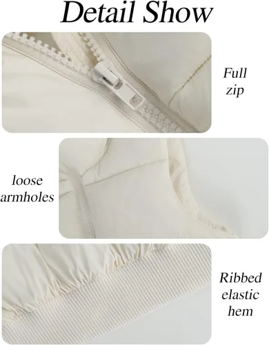 Vista 6 de Gihuo Chaleco acolchado recortado para mujer, sin mangas, chaqueta acolchada, chaleco acolchado para invierno, con cremallera completa, abrigo