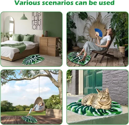 Vista 6 de Alfombras de Baño 17" x 24" Extra Suaves Verde Pequeña Alfombra de Baño Antideslizante Lavable a Máquina 3D con Mechones Bonita Alfombra de Hojas