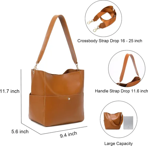 Vista 4 de Bolsos de cubo para mujer, de piel sintética, con 2 correas ajustables para guitarra, bolsas Hobo para mujer