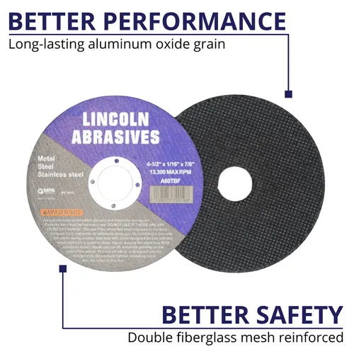 Vista 4 de 25 piezas de ruedas de corte Lincoln Abrasives Metal y acero inoxidable de 4.5" x 1/16" x 7/8