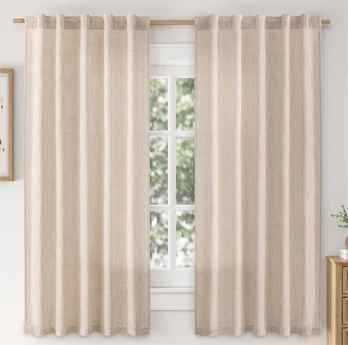 Vista 52 de MIULEE - Cortinas de lino sintético de 96 pulgadas de largo, 2 paneles, cortina semitransparente natural con pestaña trasera, bolsillo para barra