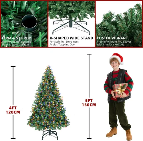 Vista 3 de Árbol de Navidad de 4 pies con luces, árbol de Navidad artificial con 100 luces LED y 334 puntas de ramas, árbol de Navidad con soporte plegable