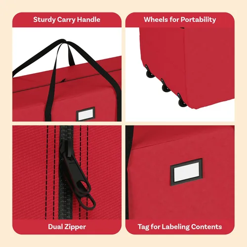 Vista 4 de Bolsa de almacenamiento prémium Elf Stor para árbol de Navidad, bolsa con ruedas, Tela, Rojo, Extra grande