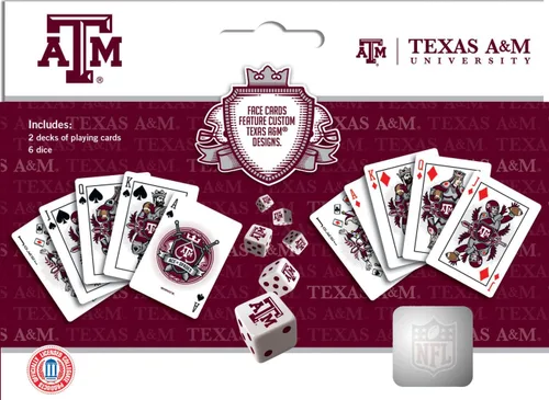 Vista 3 de MasterPieces Game Day - NCAA Texas A&M Aggies - Paquete de 2 cartas de juego y dados - Juego con licencia oficial para adultos y familia