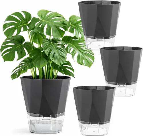 Vista 12 de Planterhoma macetas de riego automático (gris oscuro, 5 pulgadas - paquete de 12)