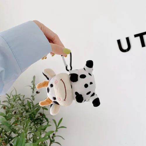 Vista 5 de Bonita funda de felpa suave de piel de vaca Moo de peluche con clip Keychian