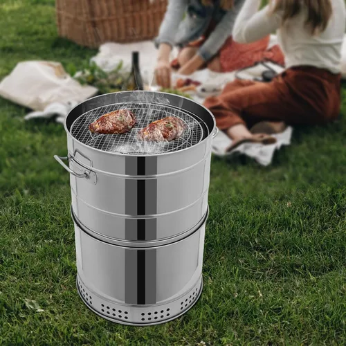 Vista 4 de Bacocoo - Parrilla de carbón de acero inoxidable para asador, ahumador portátil grande de 16 pulgadas, 50 pinchos y kit para colgar para acampar al