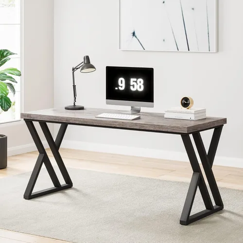 Vista 3 de Tribesigns Escritorio para computadora de escritura, escritorio de estudio resistente de 55 pulgadas con patas de metal en forma de Z, escritorio