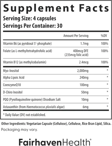 Vista 2 de Fairhaven Health PQQ Plus Myo-inositol D-Chiro Inositol Suplemento Suplemento PQQ para apoyar la regularidad del ciclo, ovulación saludable