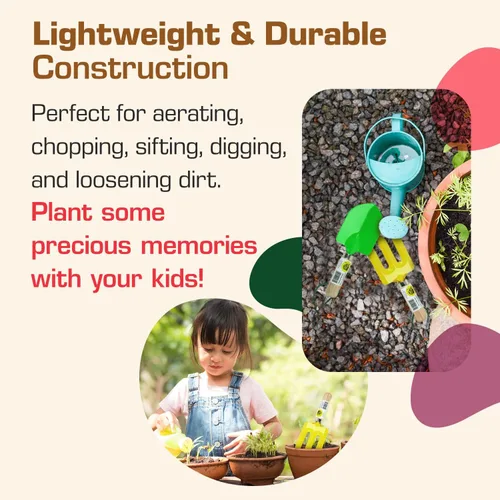 Vista 3 de Rugg Tenedor de mano de jardín para niños, mini herramienta de excavación de acero con mango de madera, herramienta de jardinería para niños