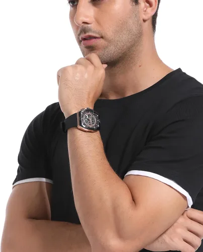 Vista 2 de Paras Crown Watches for Men Tonneau 5ATM Waterproof Quartz Luxury Chronograph Analog Men's Wrist Watches Stainless Steel Case Mens Watches Negro