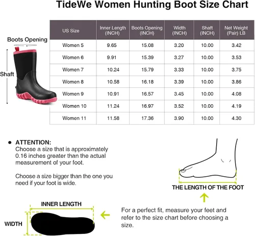 Vista 6 de TIDEWE Botas de goma para mujer, botas de lluvia aisladas de neopreno de 0.217 in con vástago de acero, botas de caza impermeables de media