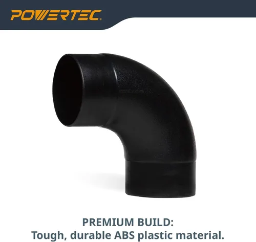 Vista 4 de POWERTEC 70105-P2 4 Pulg. Conector de Codo de 90 Grados - Conector de Ángulo Recto de Colector de Polvo de Plástico ABS 3-Negro