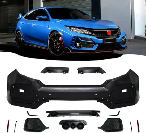 Vista 6 de Bewild Kit de piezas de carrocería trasera, conjunto de parachoques compatible con Honda Civic 2019 2020 2021 4 puertas tipo R estilo accesorios