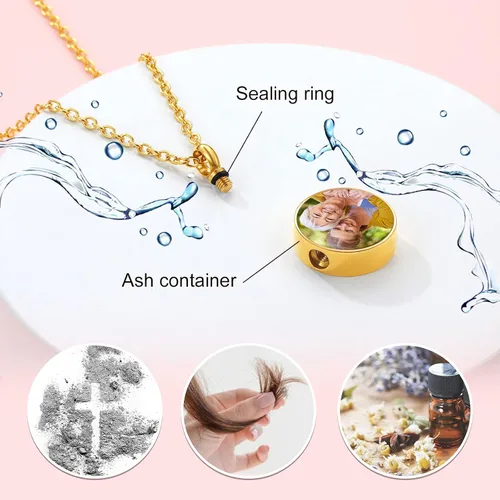 Vista 182 de FindChic Collares personalizados con urna para cenizas, barra vertical, gato, luna, reloj de arena, garra de perro, acero inoxidable, chapado en oro