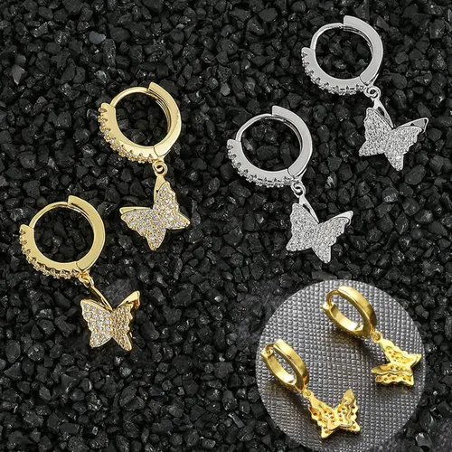 Vista 4 de TKMIRA Aretes de cruz para hombres y mujeres, chapados en oro de 14 quilates, hipoalergénicos, aretes de aro de circonita cúbica