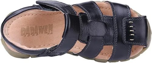 Vista 4 de DADAWEN - Sandalias deportivas de cuero para niños y niñas, puntera cerrada, para exteriores (para bebés, niños pequeños y grandes)