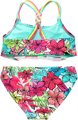Vista 2 de M2C Conjunto de bikini de dos piezas para niñas con tirantes cruzados, Arco iris