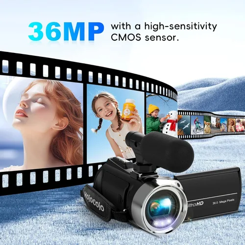 Vista 3 de Cámara de vídeo 4K, videocámara UHD de 36MP para vlogging en YouTube, zoom digital de 18 aumentos, pantalla IPS de 3" con rotación de 270°