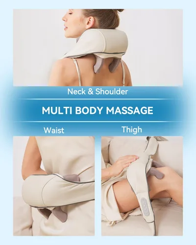 Vista 7 de Masajeador de cuello y hombros para aliviar el dolor de tejido profundo, masajeador Shiatsu de amasamiento profundo con calor para aliviar