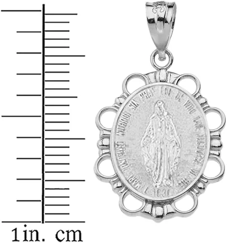 Vista 2 de Collar con colgante de plata de ley 925 con medalla milagrosa de la Santísima Virgen María