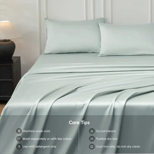 Vista 5 de MooMee Juego de funda de edredón 100% algodón de fibra extra larga de 600 hilos, satén sedoso, suave, transpirable, duradero, ropa de cama de Verde