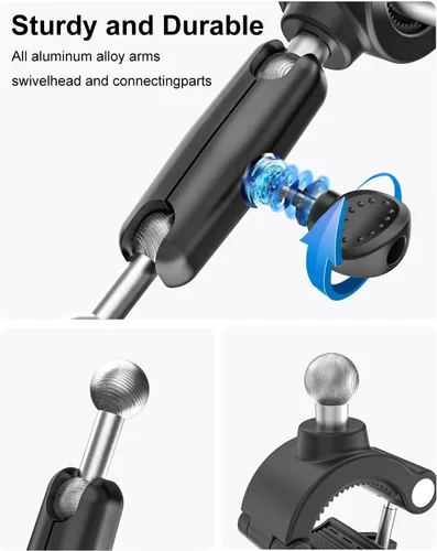 Vista 4 de Soporte para tablet con mango de agarre para camiones/automóvil, abrazadera de montaje de tableta de brazo de metal a prueba de golpes para tractor