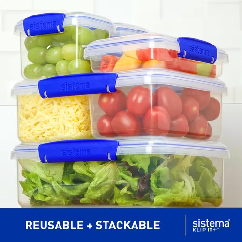 Vista 3 de Pack de 2 loncheras Sistema Klip It para almacenar alimentos, con 33.8 onzas de capacidad, Transparente