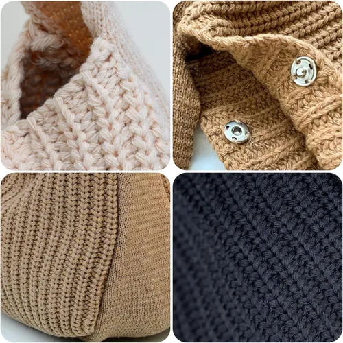 Vista 5 de Womens Knited Tote Bag Shoulder Hobo Crocheted Bag Aesthetic Cute Knit Accessory Handbag for Ladies Black White Brown