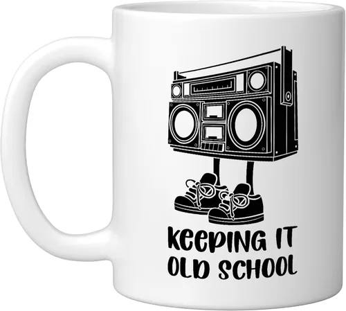 Vista 15 de Keeping It Old School 80s 90s Retro Cassette Radio Ceramic Mug, Orange/White, 11oz